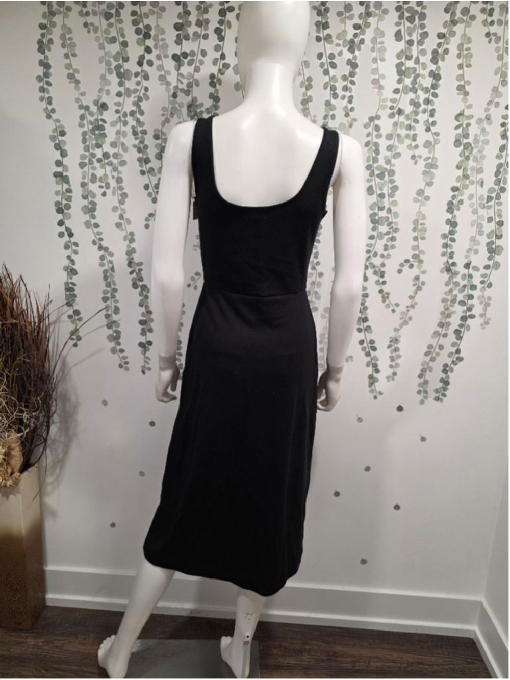 Open Edit Black Sleeveless Midi Dress Side Slit Stretch Knit Size Medium NWOT - Picture 6 of 10